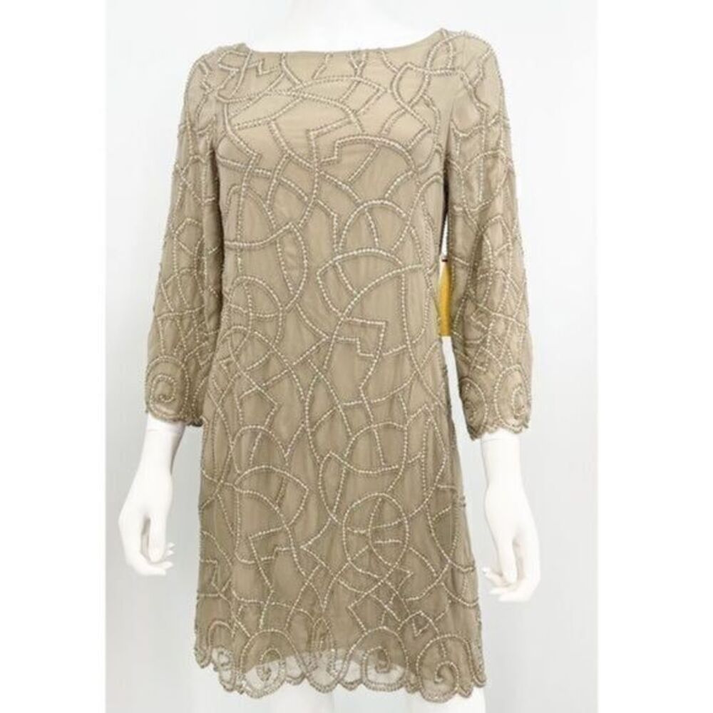 Alice + olivia taupe embellished silk mini dress